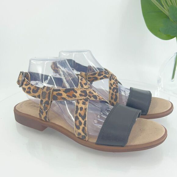 Clarks Women's Declan Spring Sandal Size 9 Black Leather Flat Ankle Strap Comfy - Picture 2 of 13